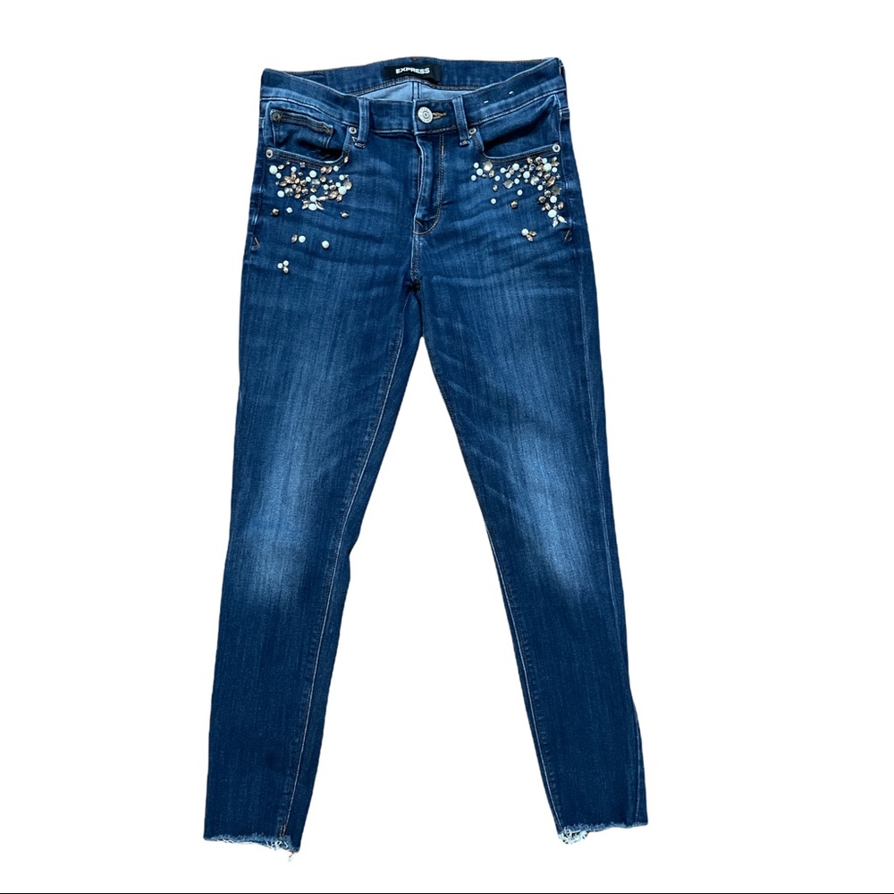 Express Mid-Rise Jeweled Ankle Leggings Raw Hem Size 4R